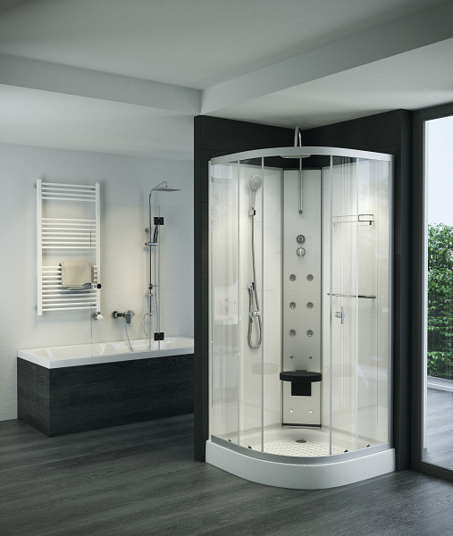 Hidromasszázs zuhanykabin negyedköríves 90x90x230